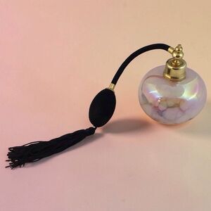 Vintage Irice Perfume Atomizer Bottle, Pink Iridescent, 5 In Tall